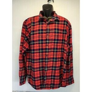 Old Navy Men's Red Blue Plaid Flannel 2XL Button Up Cotton Long Sleeve Shirt